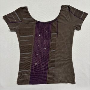 Made in Italy. Stretch Tee - Brown & Purple Graphic Panel. Size III (M/L)